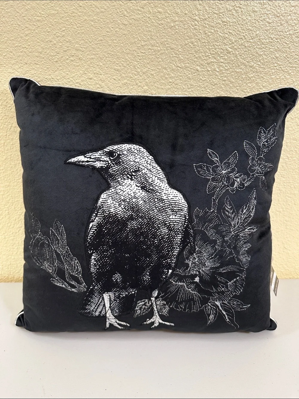 Ashland Black Halloween Raven and Floral Decorative Pillow